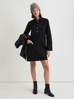 Madewell Black Denim Button-down Dress with Pockets XS